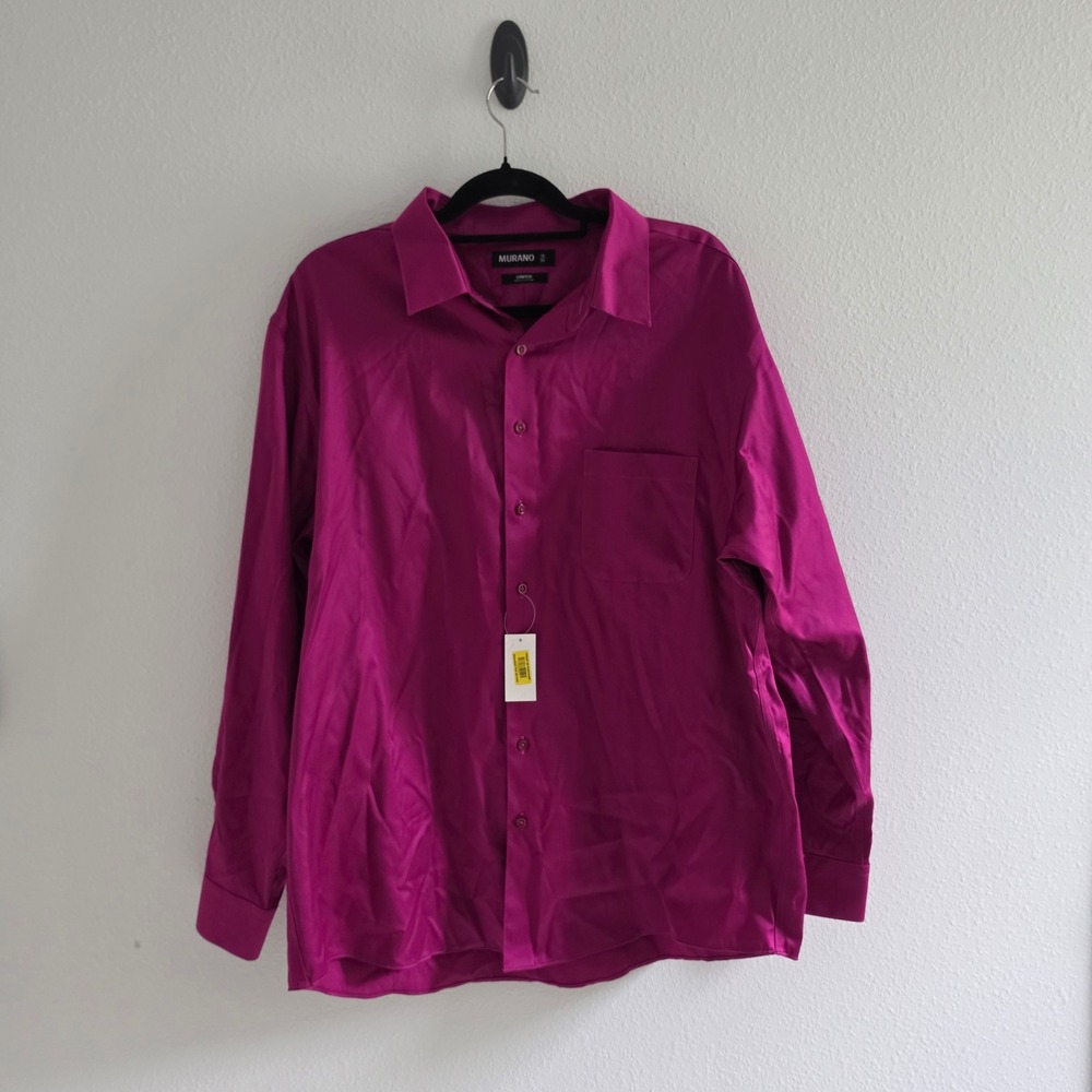 Murano Mens Stretch Button Down Shirt Berry Pink Long Sleeve size 18-35